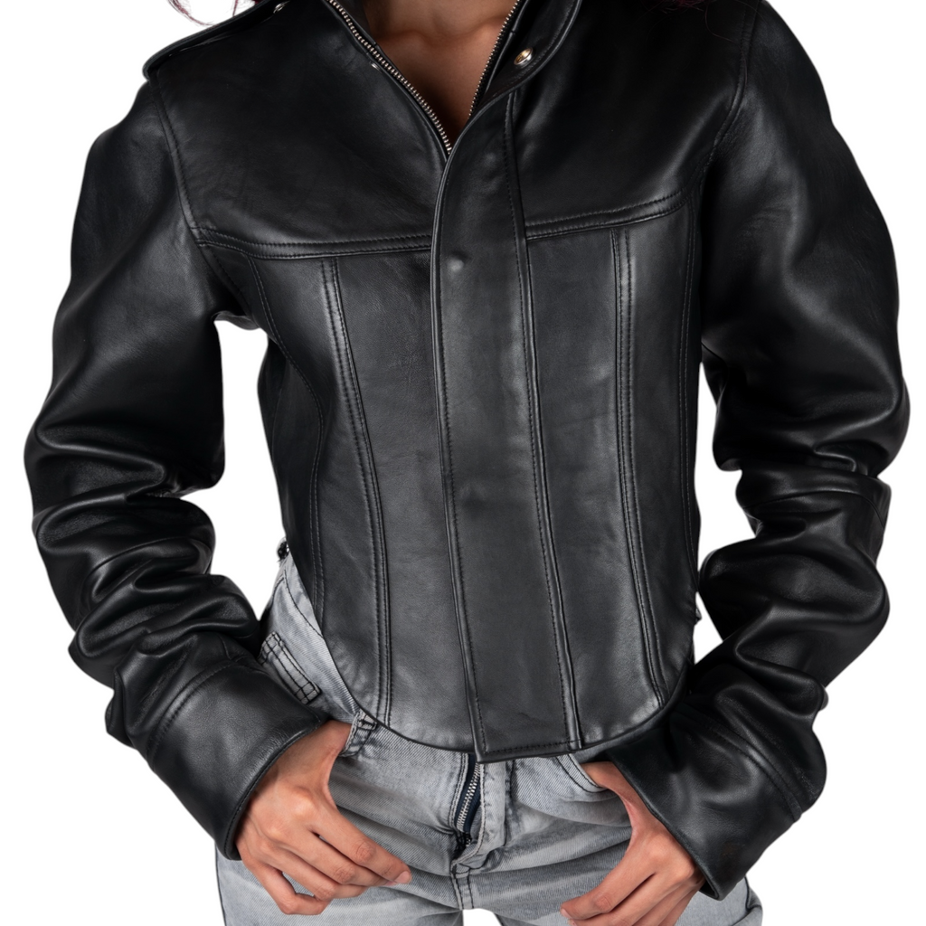 Blaatan – The Silene [Corset Edition] Obsidian Black Corset Style Biker Leather Jacket for Women