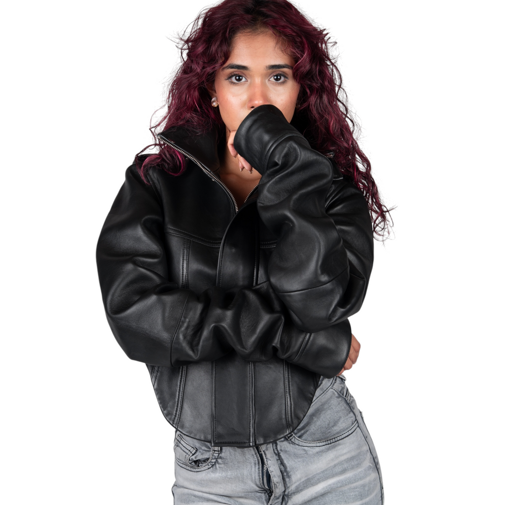 Blaatan – The Silene [Corset Edition] Obsidian Black Corset Style Biker Leather Jacket for Women