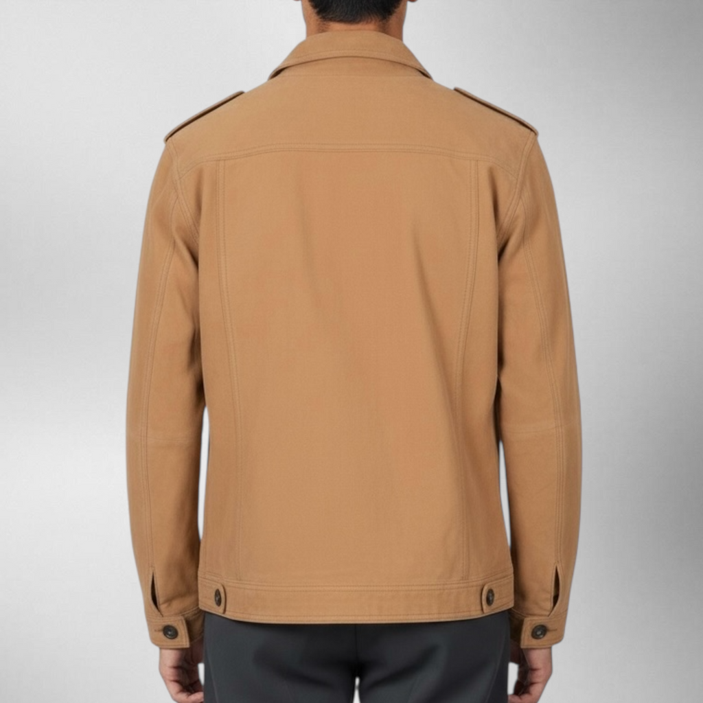 Tan jacket worn by a person on a white background Blaatan The Dune Camel Edition Desert Camel Streetwear Jacket for Men