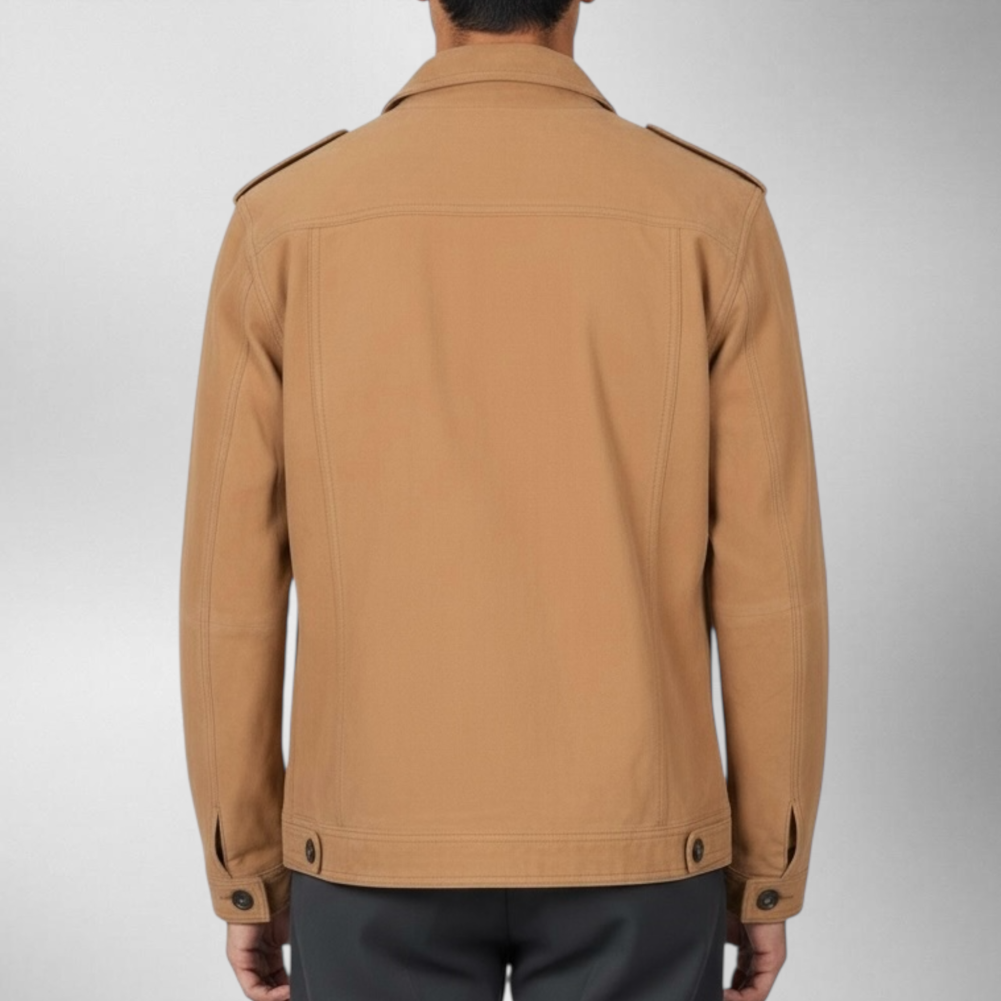 Tan jacket worn by a person on a white background Blaatan The Dune Camel Edition Desert Camel Streetwear Jacket for Men