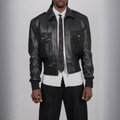 Blaatan The Marshal Flight Edition Obsidian Black Aviator Bomber Leather Jacket for Men