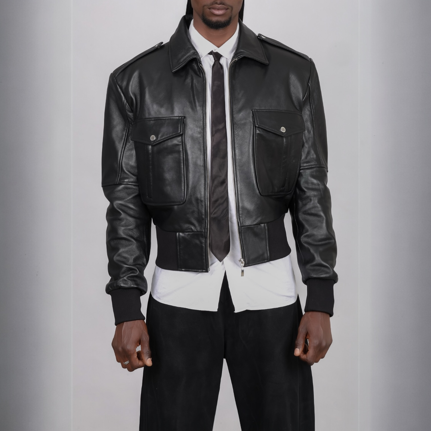 Blaatan The Marshal Flight Edition Obsidian Black Aviator Bomber Leather Jacket for Men