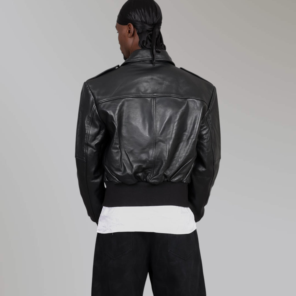 Blaatan The Marshal Flight Edition Obsidian Black Aviator Bomber Leather Jacket for Men