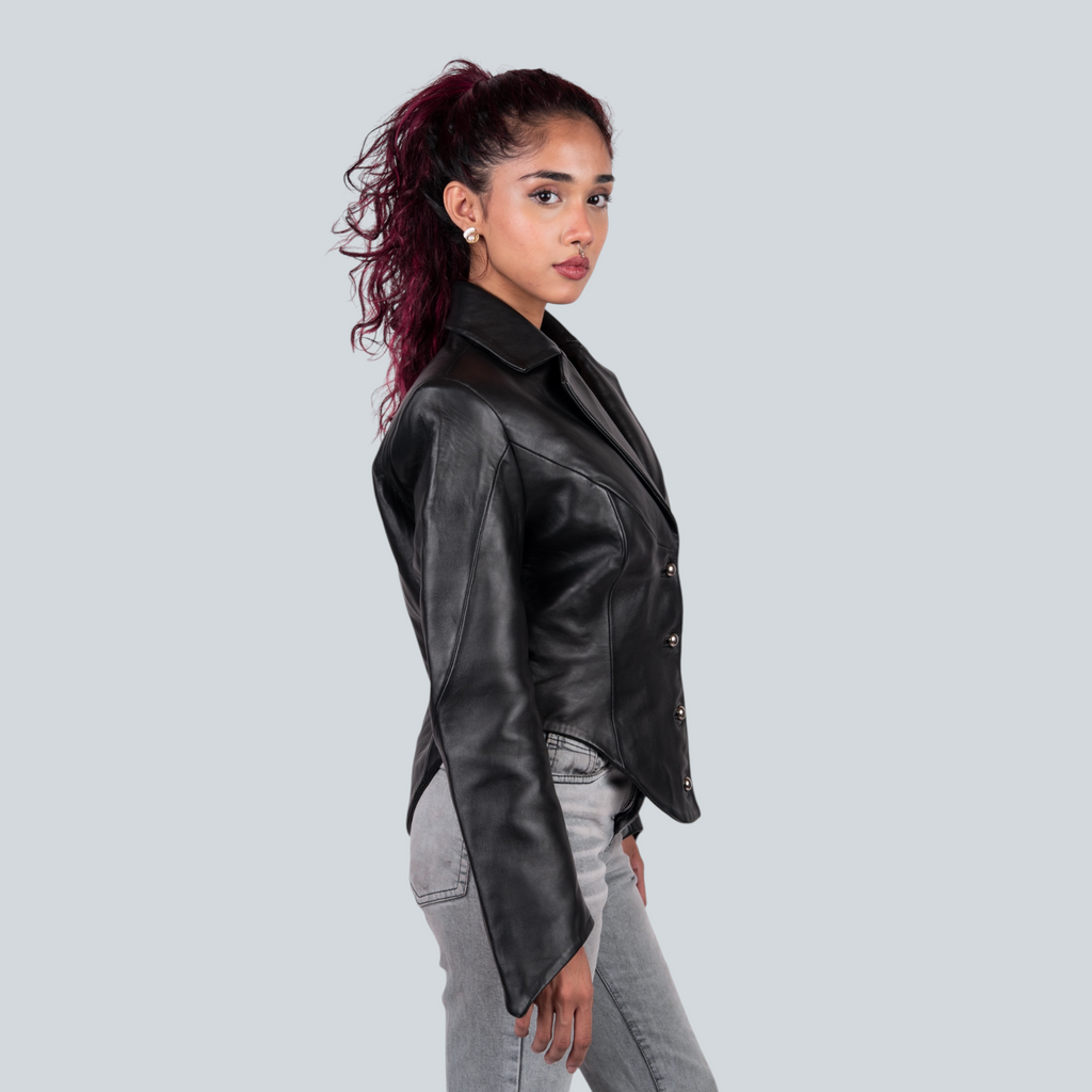 Blaatan – The Ardent [Women's Edition] Obsidian Black Party Wear Leather Jacket for Women