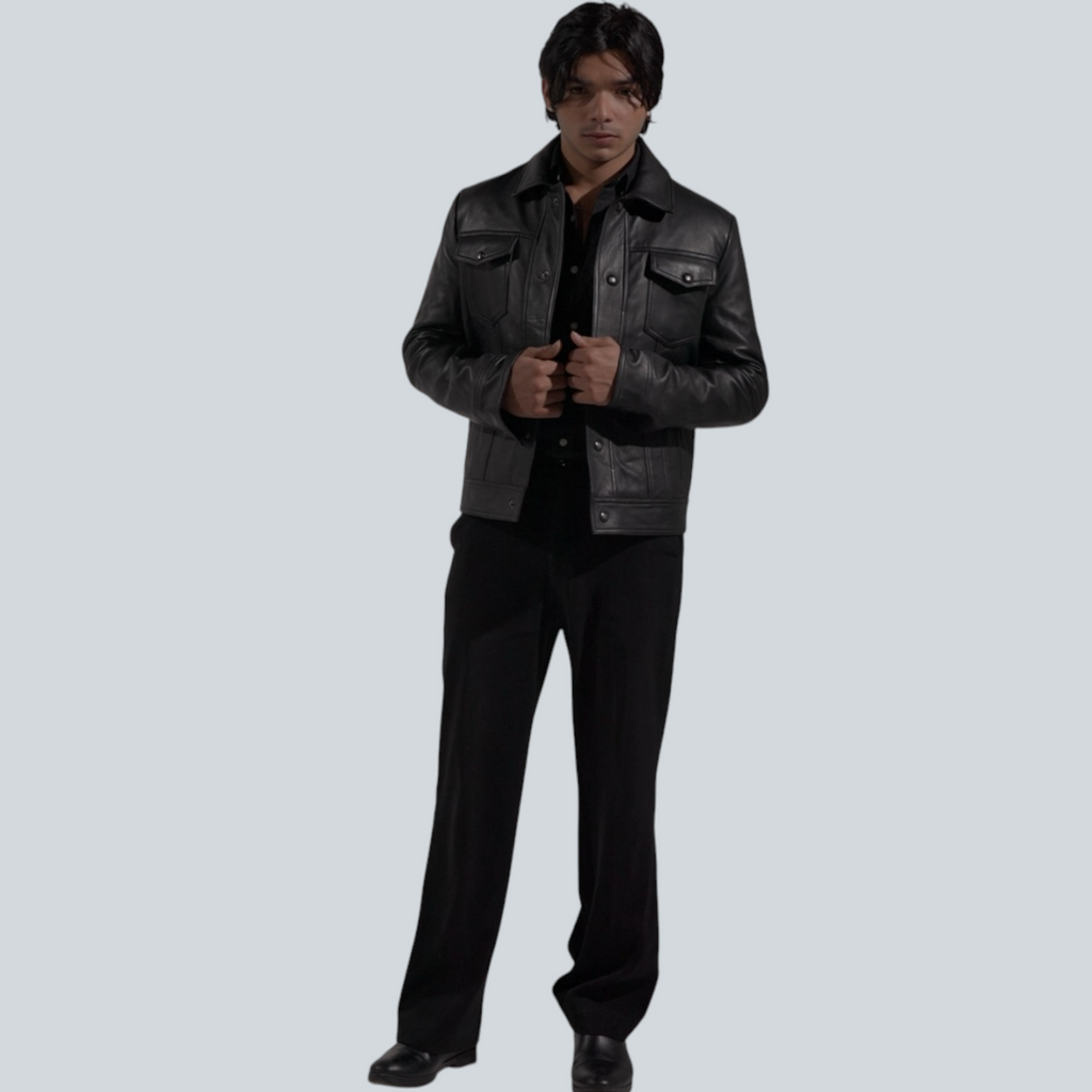 Blaatan – The Drover [Midnight Edition] Obsidian Black Casual Leather Jacket for Men